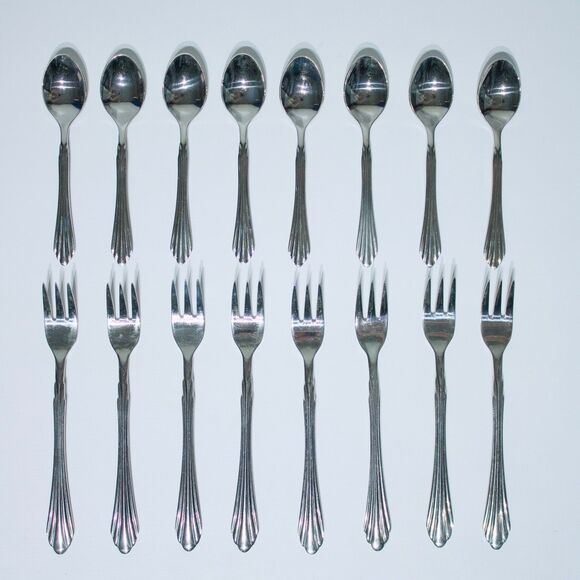 VTG Retroneu 16 Pcs Cocktail Hors D'Oeuvre Forks Spoons 18/8 Flatware BARRINGTON - Picture 1 of 9